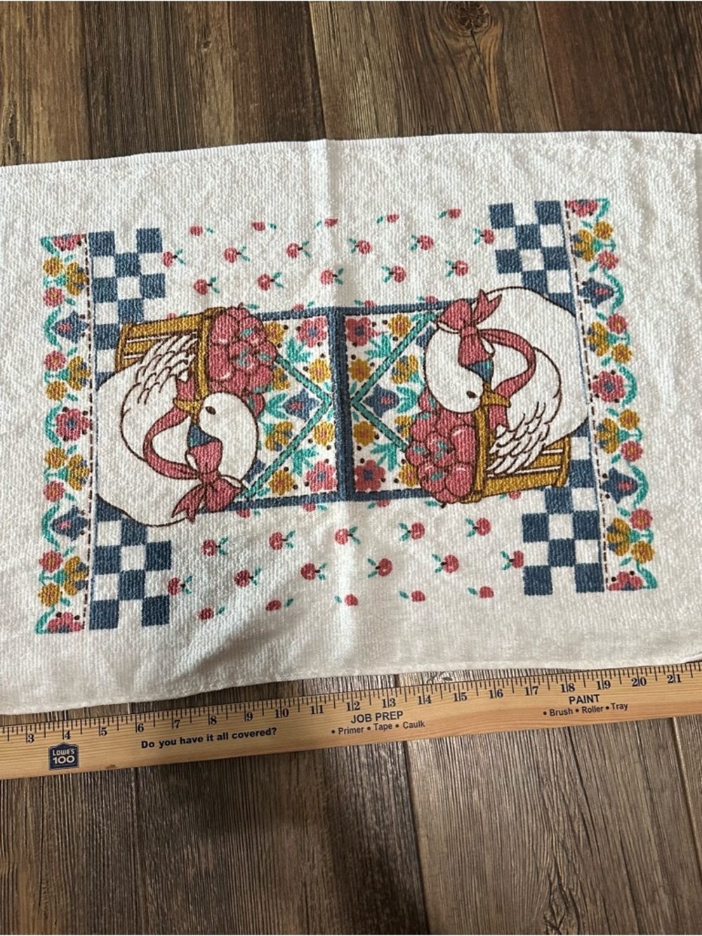 Vintage kitchen towel COUNTRY GOOSE bow flowers fruit - Picture 2 of 6